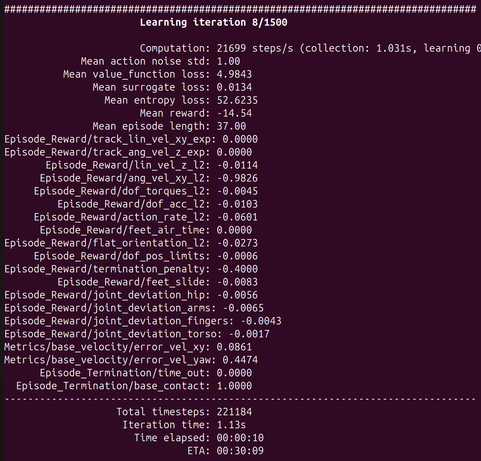 Screenshot: training terminal output