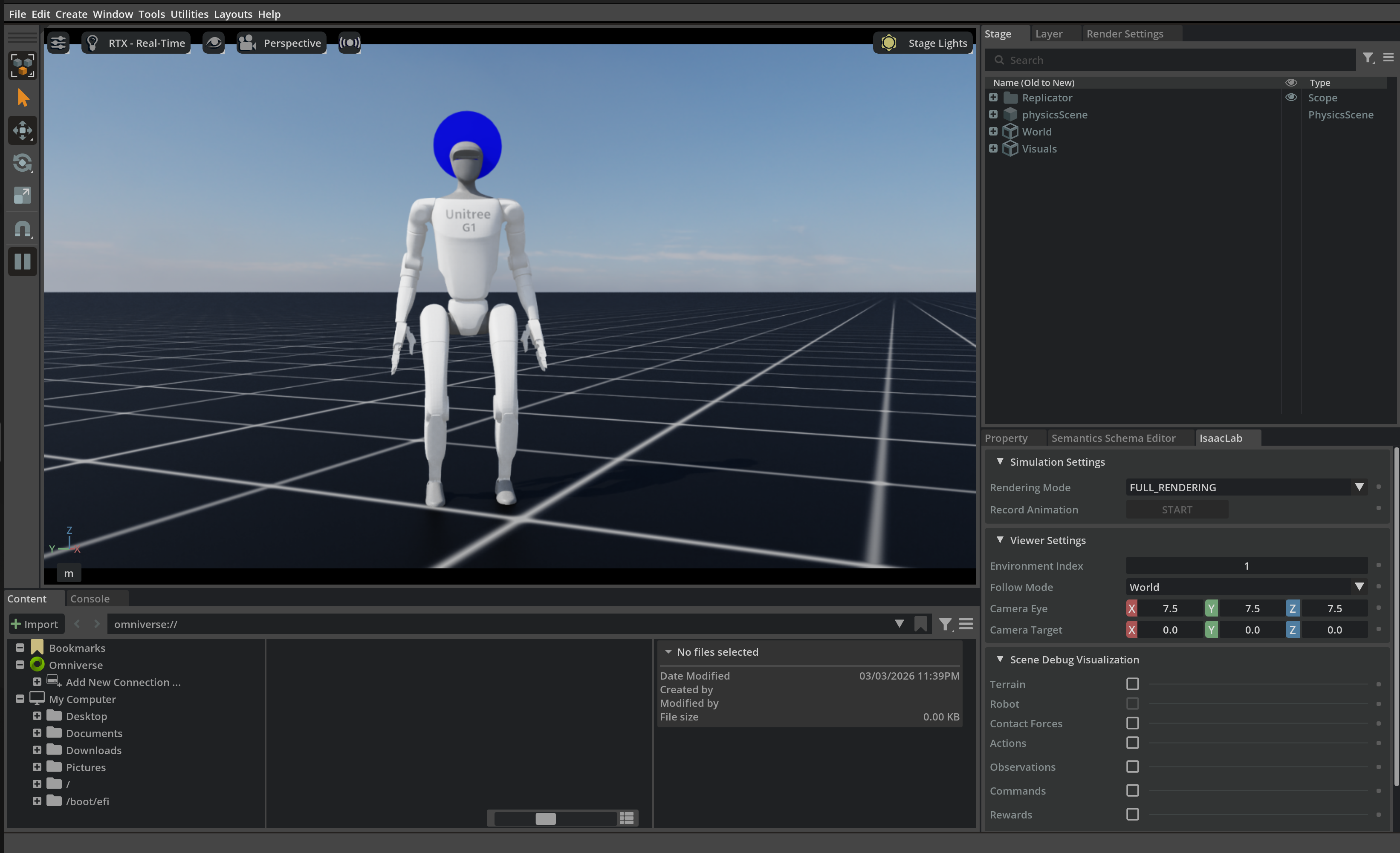 G1 humanoid in Isaac Lab play viewer